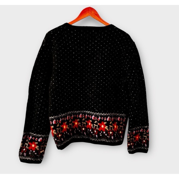 Vintage Tally Ho Wool Nordic Cardigan Sweater Womens Size L Floral Birds Eye - Picture 2 of 8